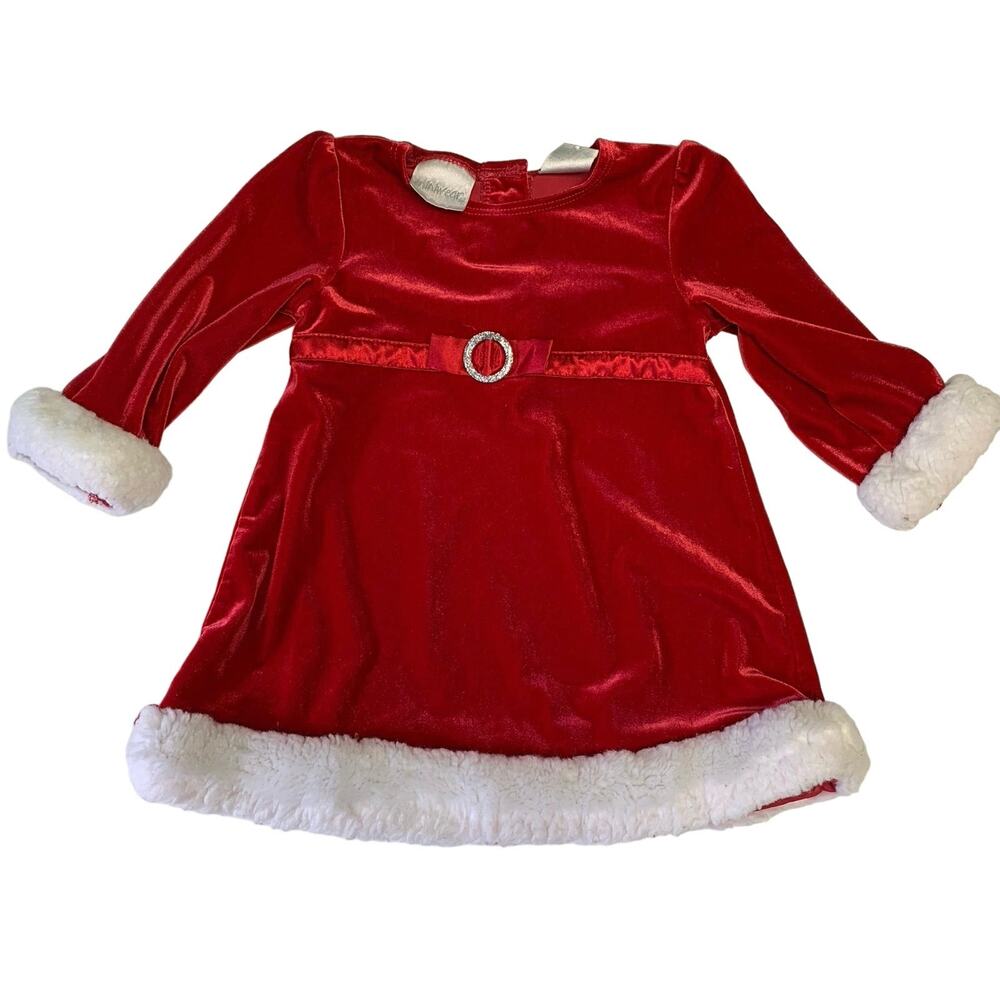 Miniwear Baby Girl Santa Red Velvet Christmas Holiday Dress Size 12 Months